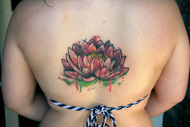 watercolor water lily tattoo