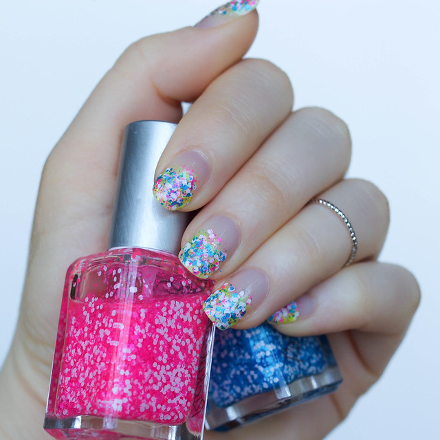 Confetti Party Nails, Hot Pink Blue Yellow Chunky Glitter…
