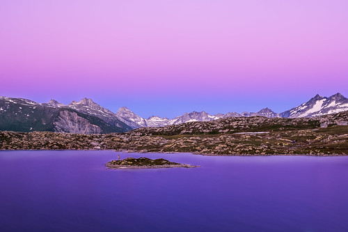 pink blue sky lake mountains alps water colors landscape switzerland purple sundown gradient grimsel totensee