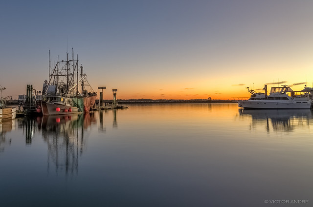 Fishing vessels at dusk