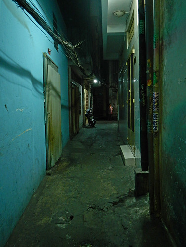 A narrow alley in HCMC (Saigon) at night