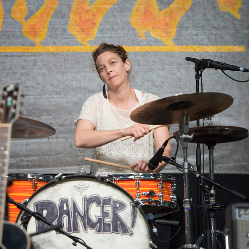 Aurora Nealand on drums Jazz Fest 2016 Day 4.  Photo by Kate Gegenheimer