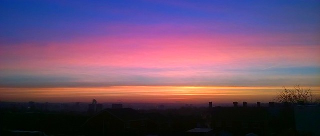 17-02-16 (07:08am) Sunrise Over Leeds City Centre From Wortley In Leeds , West Yorkshire, England, UK