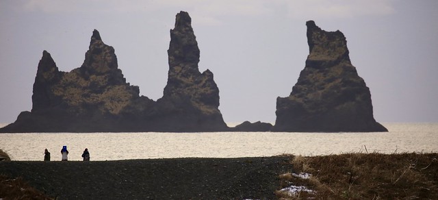 Reynisdrangar Eroded Volcanic Basalt Sea Stacks Winter Landscape Panorama Vik Iceland