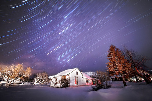 old winter sky house snow cold night rural stars landscape colorado nightsky startrails