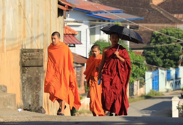 Three Buddhist Monks Golden Triangle Burma Myanmar
