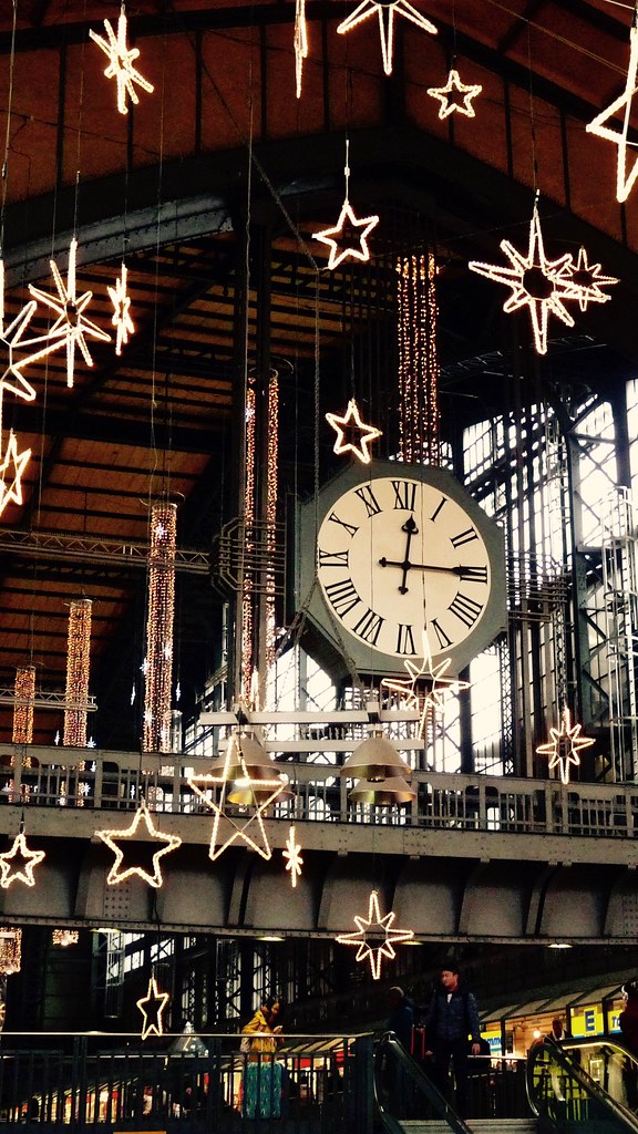 Station clocks in the Promenade Hall, Central Station, Haubtbahnhof Hamburg, Germany