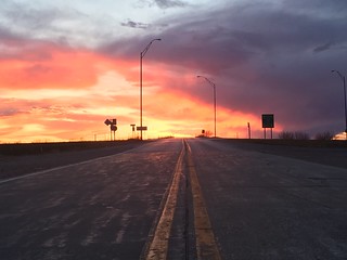 Spring sunset along the road