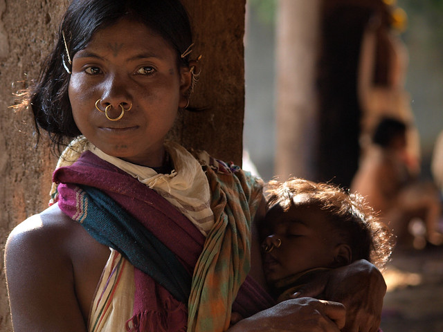 Beautiful tribe woman with her doughter, orissa, india