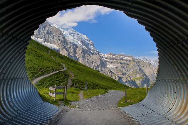 Welcome to the Eiger Trail. The Jungfrau mountain peak,Berner Oberland, Switzerland. No. 7912.