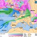 Předpovědní synoptická mapa pro 28. 1. (růžová barva značí sněžení, zelená déšť) z 23. 1., foto: Wetteronline.de
