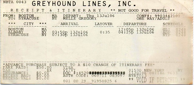 Greyhound Bus Lines Ticket 2006
