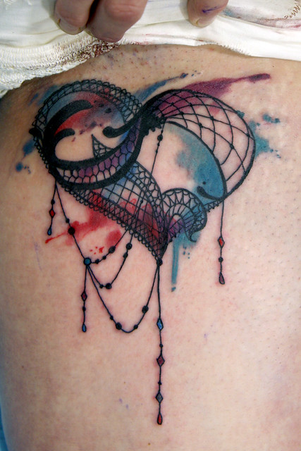 watercolor lace heart tattoo