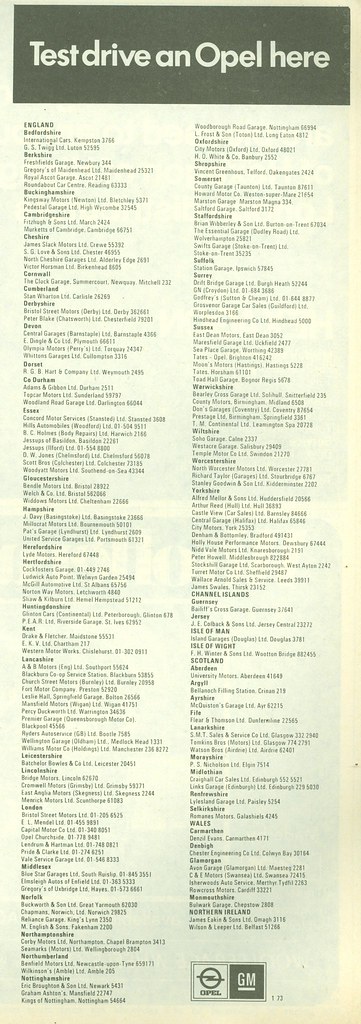 1973 Opel dealer list