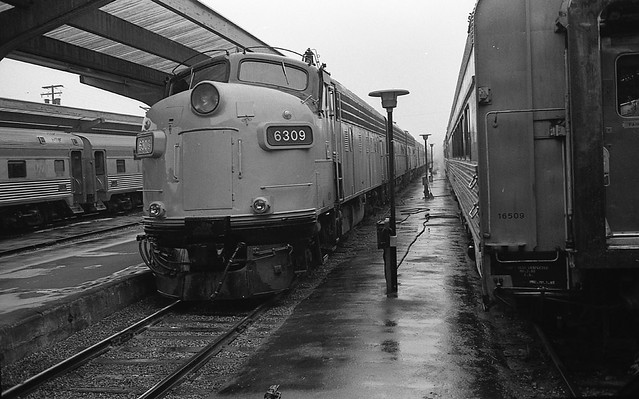 VIA Rail equipment on a rainy day in Vancouver BC