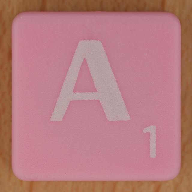 Scrabble white letter on pink A