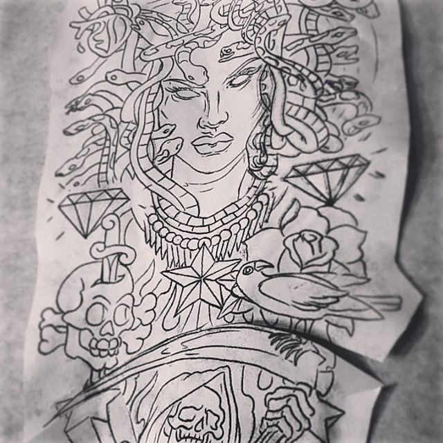 #tattoo #stencil #medusa #diamond #death #skull #bird #rose #ink #Inked #mi...