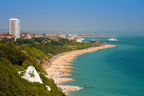 Eastbourne from the cliffs of Beachy Head, East Sussex, UK.