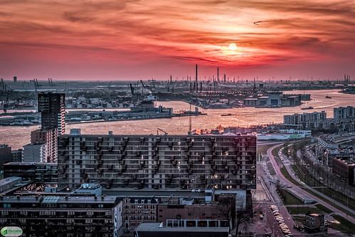sunset skyline rotterdam europa europe nederland thenetherlands nl zuidholland