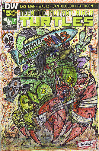 IDW :: TEENAGE MUTANT NINJA TURTLES #50 // Cover RE Hero Initiative A - "HERMAN & Mondo Gecko; Peace & War" by tOkKa (( 2016 )) by tOkKa