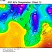 Teplota v hladině 850 hPa z 5. 2. 2012: skandinávská tlaková výše posílá mráz do střední Evropy, naopak na jihovýchodě kontinentu je teplo, foto: Wetterzentrale.de