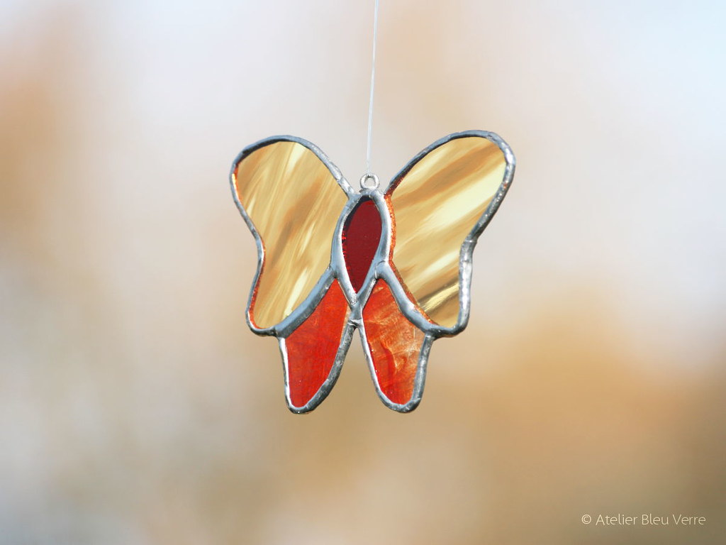 Attrape-soleil papillon en vitrail, butterfly stained glass…