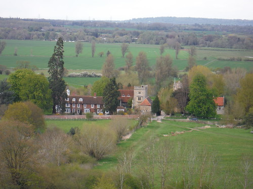 Little Wittenham Church and Manor House, from Round Hill SWC Walk 44 - Didcot Circular 