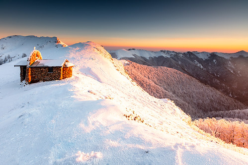 balkanmountains bulgaria centralbalkan chapel coldness landscape mountain snow sunrise winter wow