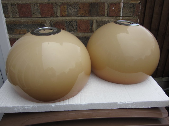 Two Mid Century Modern Space Age Plastic Onion Shaped Lampshades 1960's 1970's Retro Cool