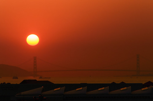 bridge sunset japan seashore 夕景 海 橋 兵庫県 明石海峡大橋 神戸市 明石海峡