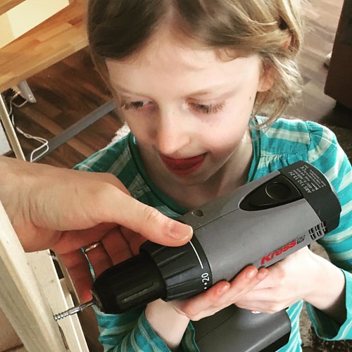 Kiddo wanted to help me work on our bookshelf #kidsofinstagram #crafttime | by nidfar
