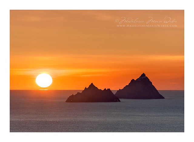Sunset behind Skellig Michael & Little Skellig, County Kerry, Ireland