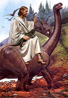 Jesus riding dinosaur