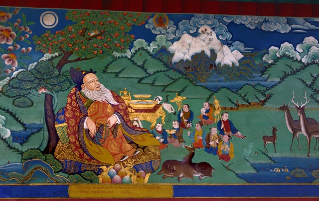 Fresco of six symbols of longevity, Tibet 2015