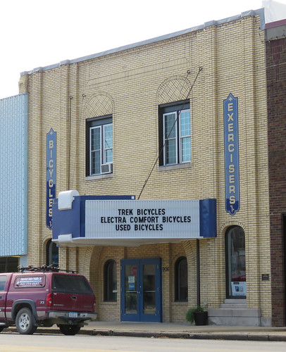 repurposed bicycles vintagetheater marquee downtown smalltown chariton iowa