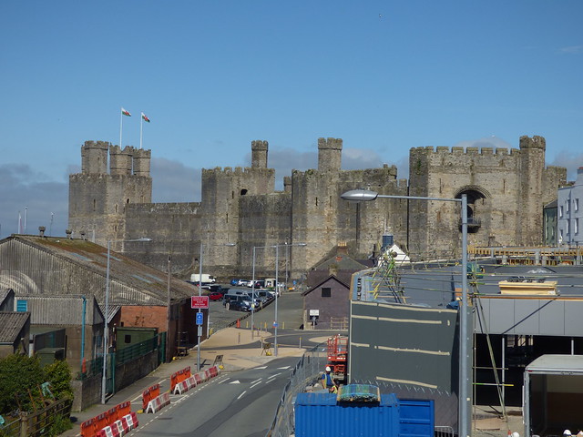 Welsh Highland Railway from the Old Caernarfon Station - view to Caernarfon Castle and the new station