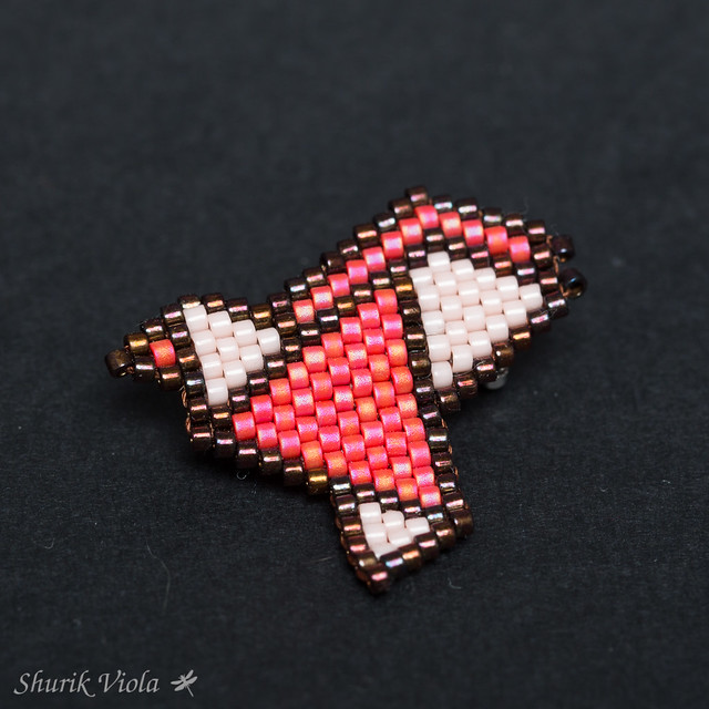 Seed bead brooch origami crane