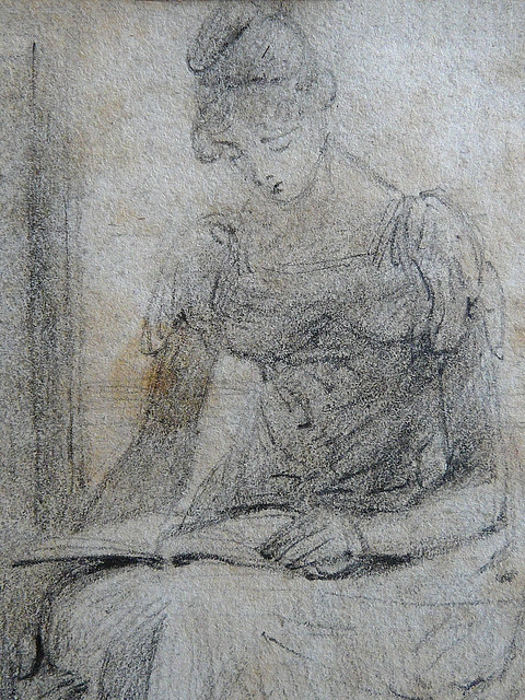 CONSTABLE John,1806 - Emma, assise, lisant sur ses genoux (Louvre RF6084) - Detail 06
