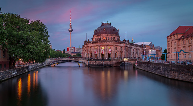 Bode museum in Berlin with magical light at sunset
