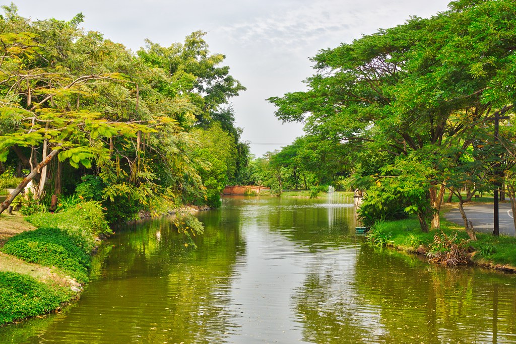 Lake and trees in Muang Boran open air museum in Samut Phrakan near Bangkok, Thailand