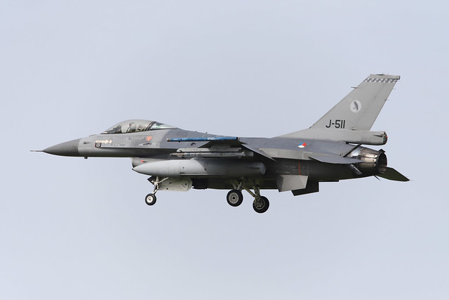 F-16AM Falcon RNlAF (J-511) landing at Airbase Leeuwarden,Friesian Flag