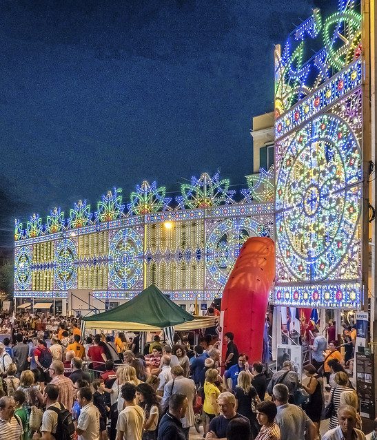 Illuminations in Matera, Italy for the Festa Della Bruna