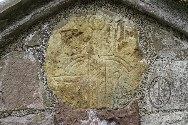 Dryburgh Abbey Grave Stone bearing Sword Square Compasses and the letters A and P 1 of 7