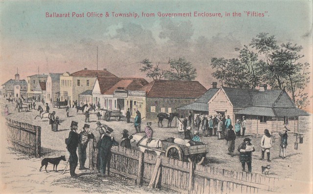 Post Office and Township from Government enclosure, Ballarat, Vic  - 1850s