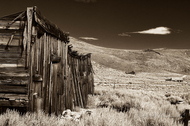 Crusty Side of House at Bodie Ghost Town in B&W
