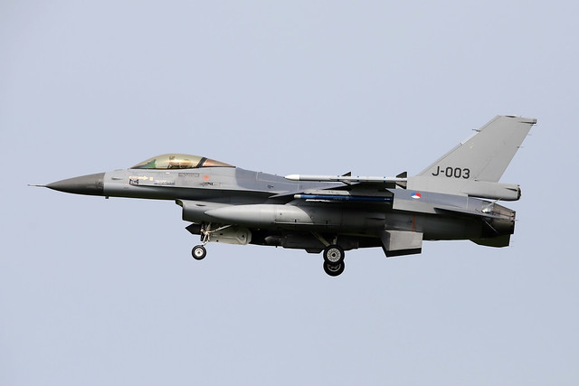 F-16AM Falcon RNlAF (J-003) landing at Airbase Leeuwarden,Friesian Flag