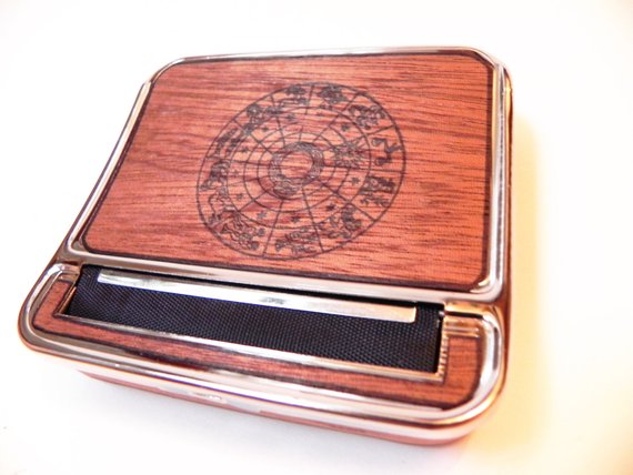 Zodiac Sign Cigarette Case & Rolling Machine : Real Wood Cigarette Roller, cigarette holder, gift, astrology, sun, birthday gift, birth date by ResoluteStar