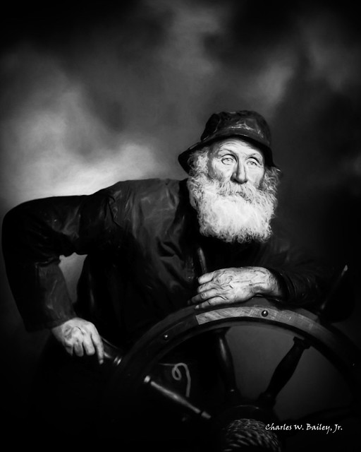 Digital Chalk and Charcoal Drawing of a Helmsman by Charles W. Bailey, Jr.