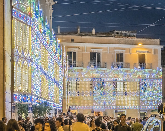 Illuminations in Matera, Italy for the Festa Della Bruna