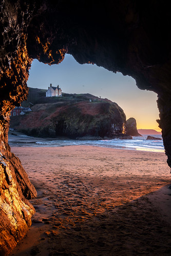 cave llangranog beach ceredigion wales cardigan sunset houseonacliff